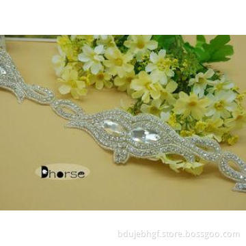 Iron On Fabric Decorative Rhinestone Beaded Trim For Weddin